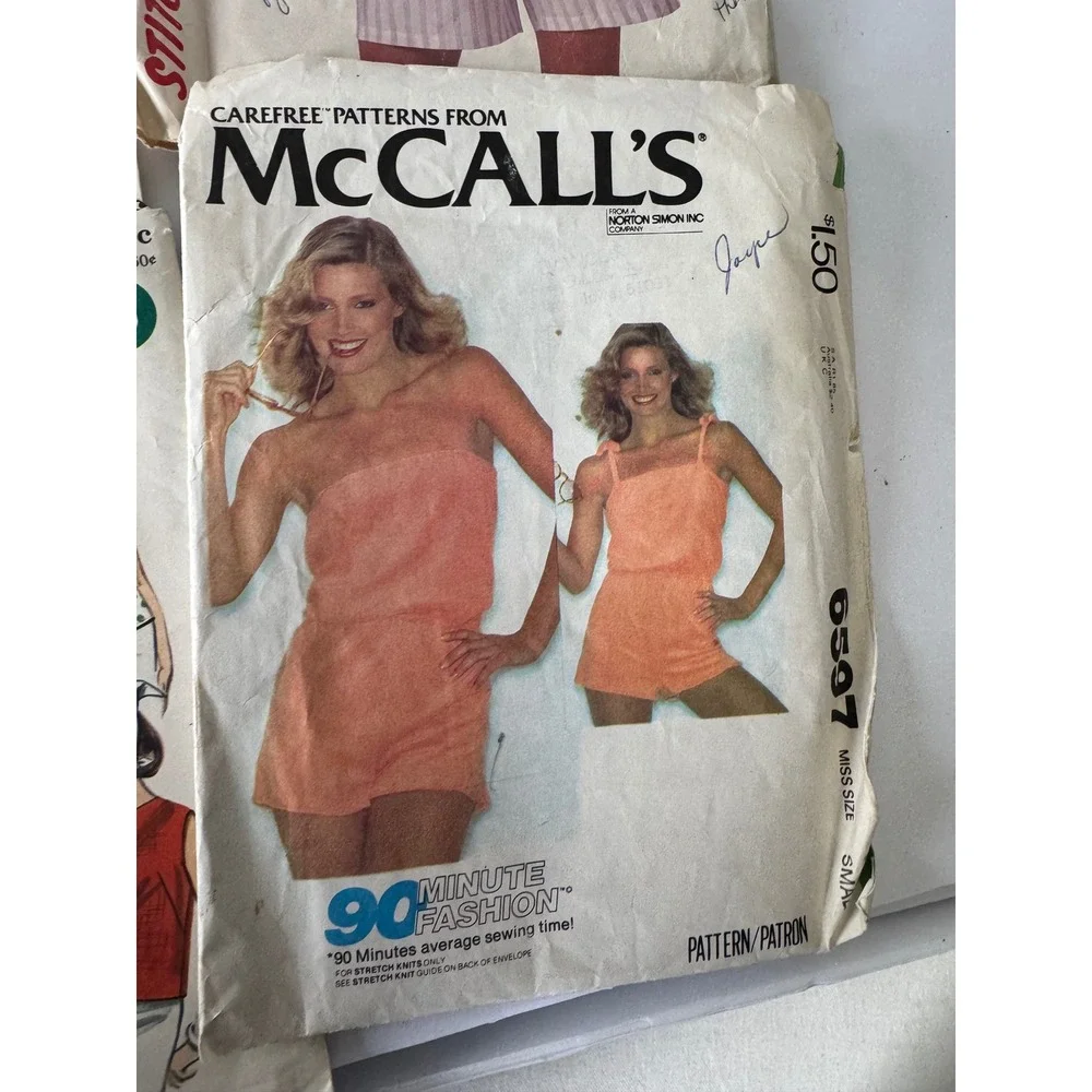 Simplicity McCall Vintage 80s Sewing Pattern Lot Blouses Tops Shorts Apron OS